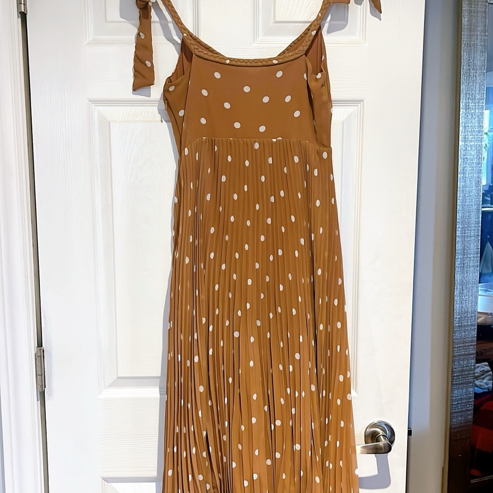 Sezane Nella Brown Polka Dot Tie-Shoulder Midi Dress - Picture 6 of 8